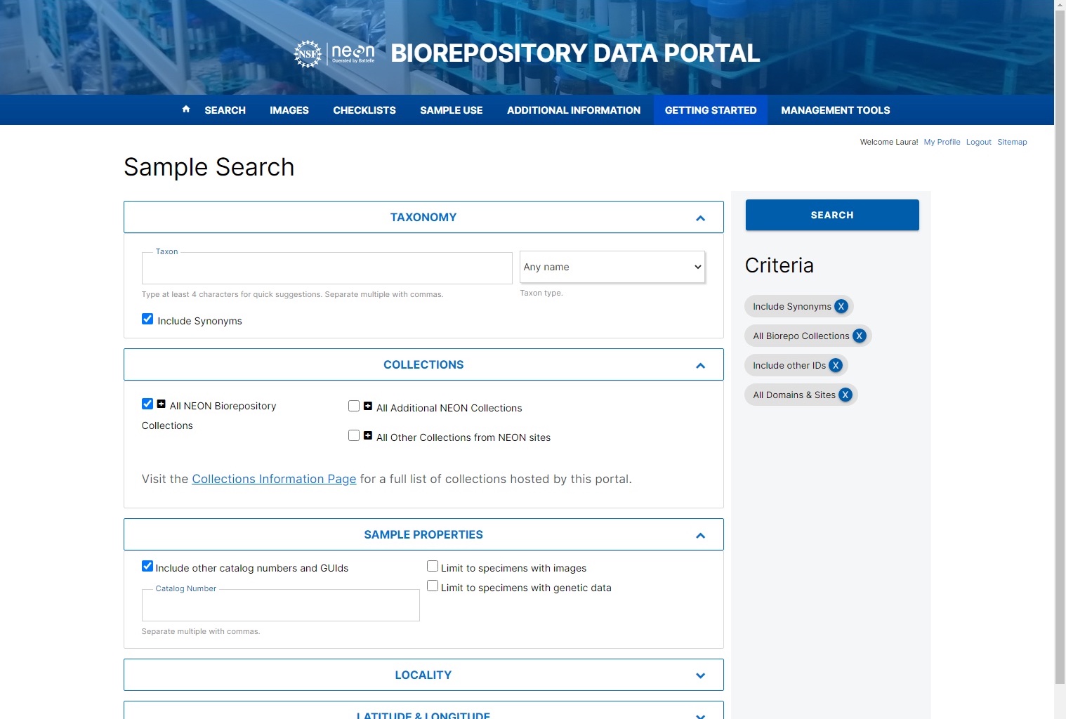 Symbiota Simplified Search Form Screenshot