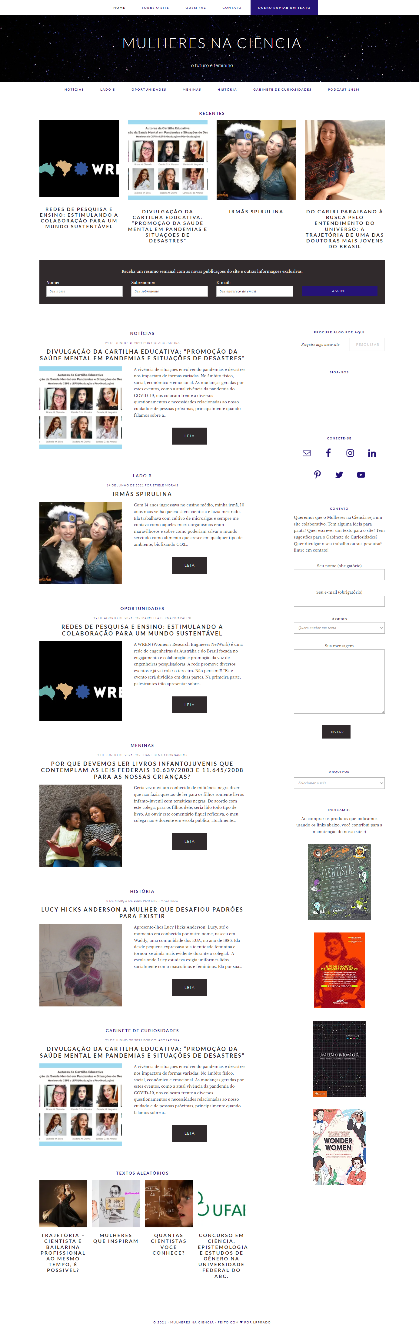 Full screenshot of mulheresnaciencia.com.br (September 2021)