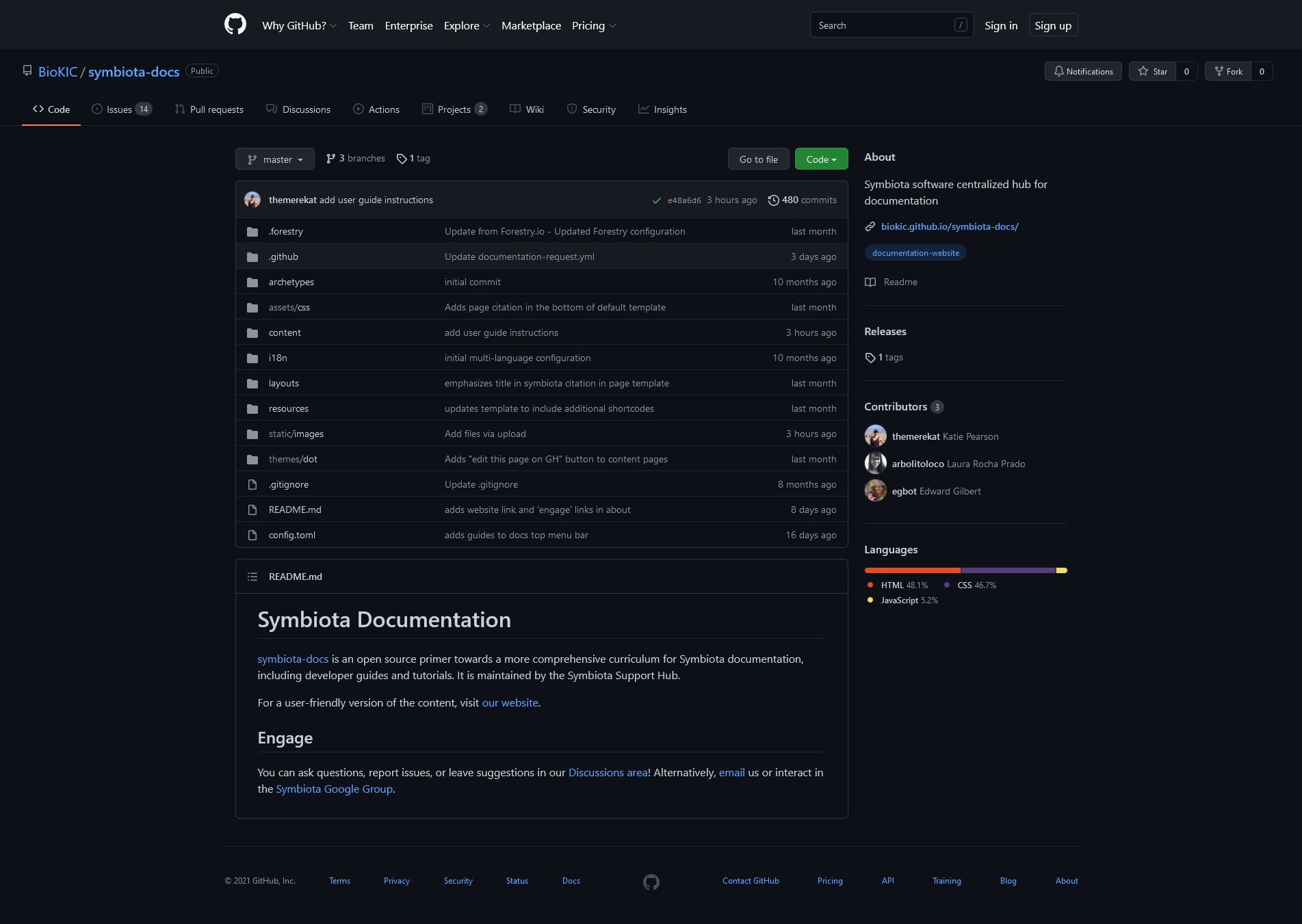 Symbiota Docs Repository at GitHub Screenshot