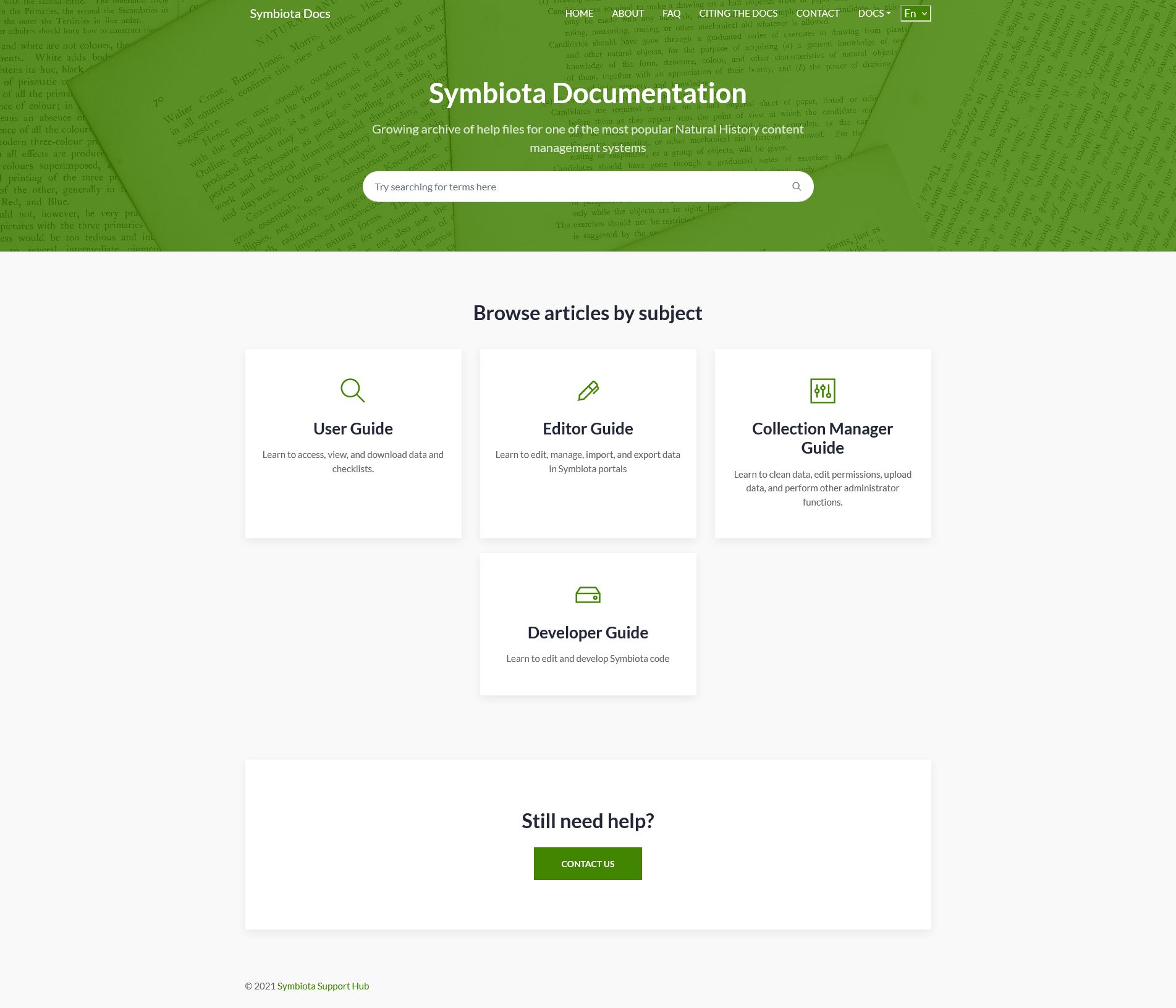 Symbiota Docs Live Website Screenshot