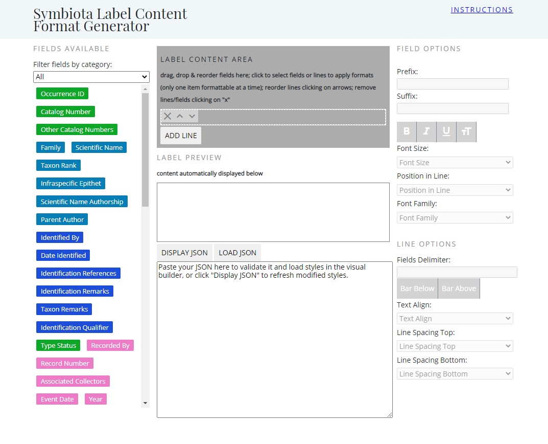 Screenshot of Symbiota Label Format Generator Prototype